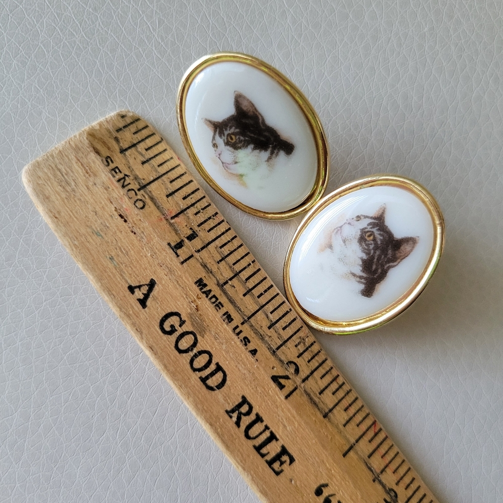 Cute Cat Earrings ~ Crafts ~ Assemblage ~ Repurpose ~ Pierced - No Backs - Picture 3 of 16